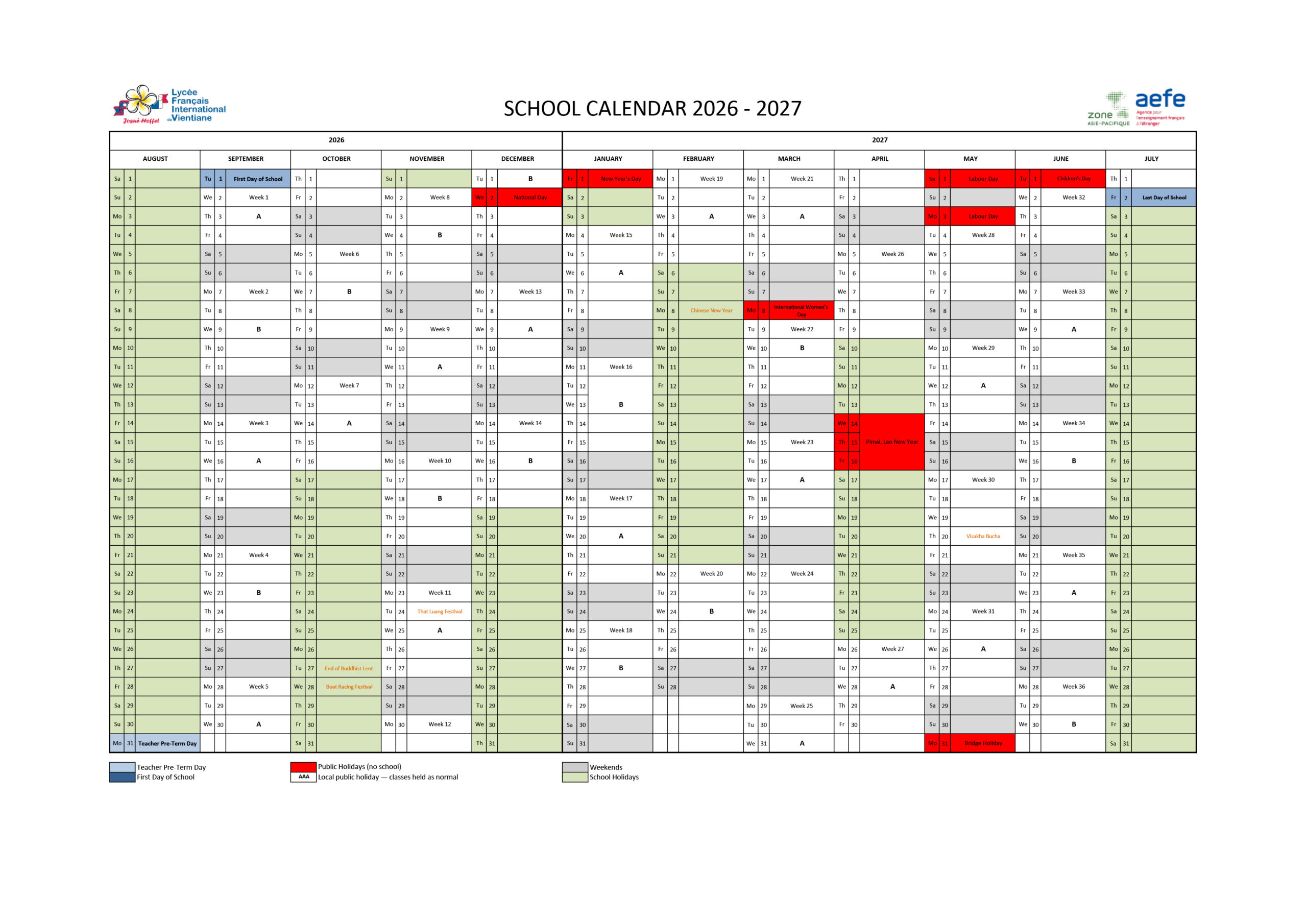 School calendar 2026-2027